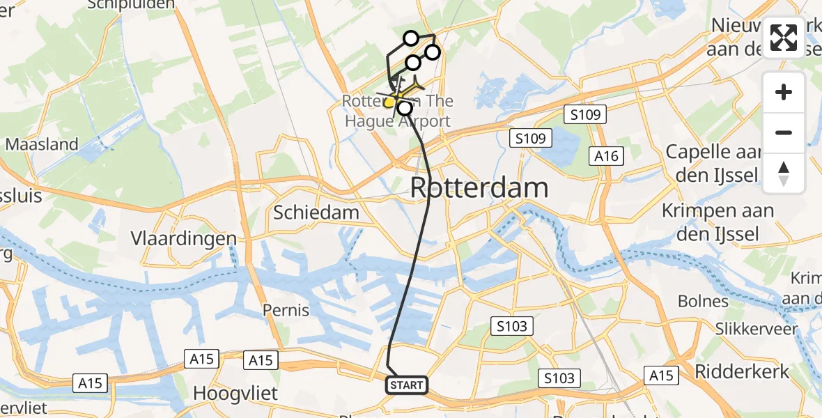 Routekaart van de vlucht: Lifeliner 2 naar Rotterdam The Hague Airport