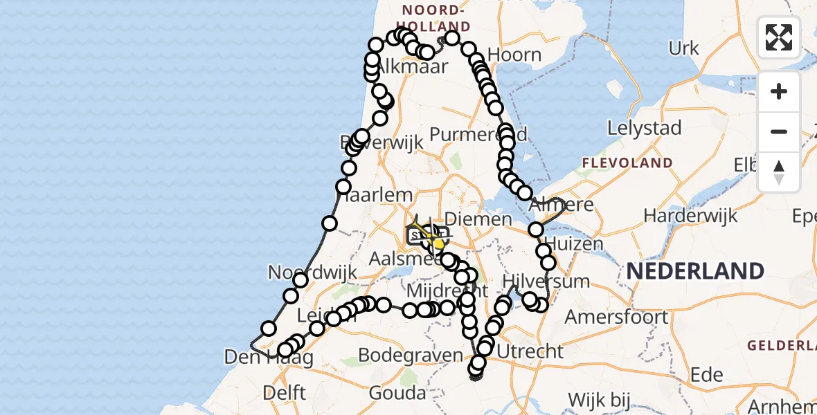 Routekaart van de vlucht: Politieheli naar Schiphol