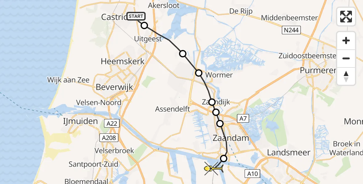 Routekaart van de vlucht: Lifeliner 1 naar Amsterdam Heliport