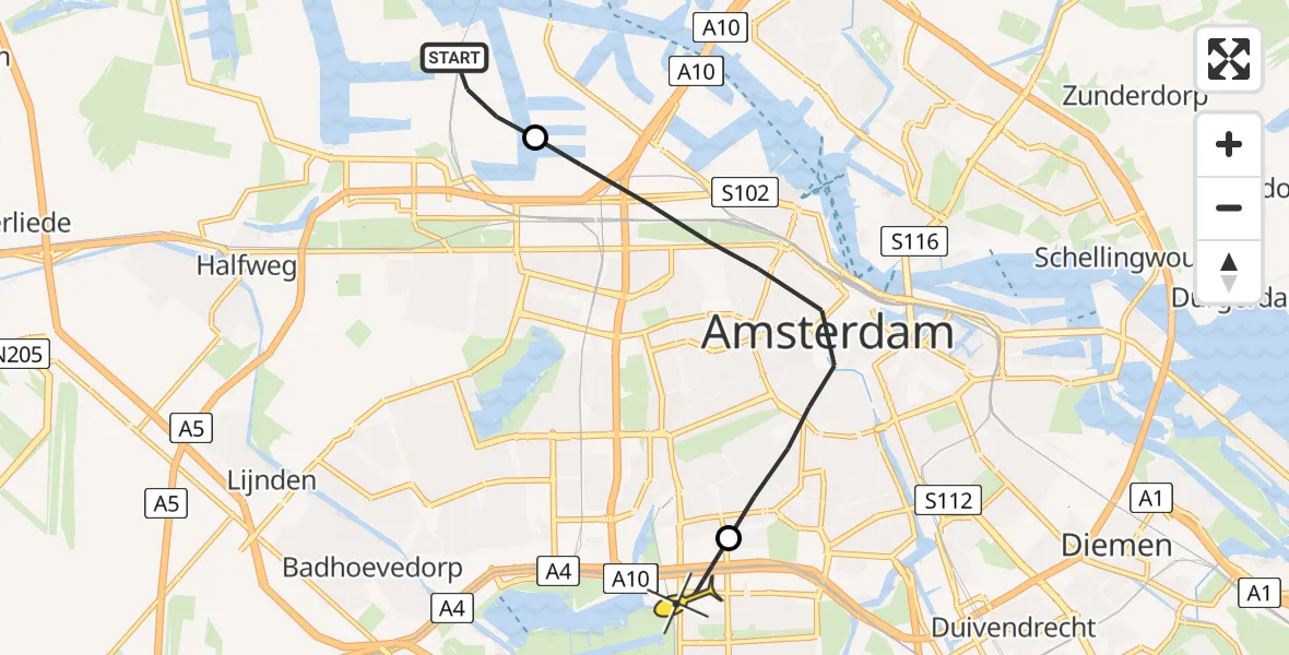 Routekaart van de vlucht: Lifeliner 1 naar VU Medisch Centrum Amsterdam