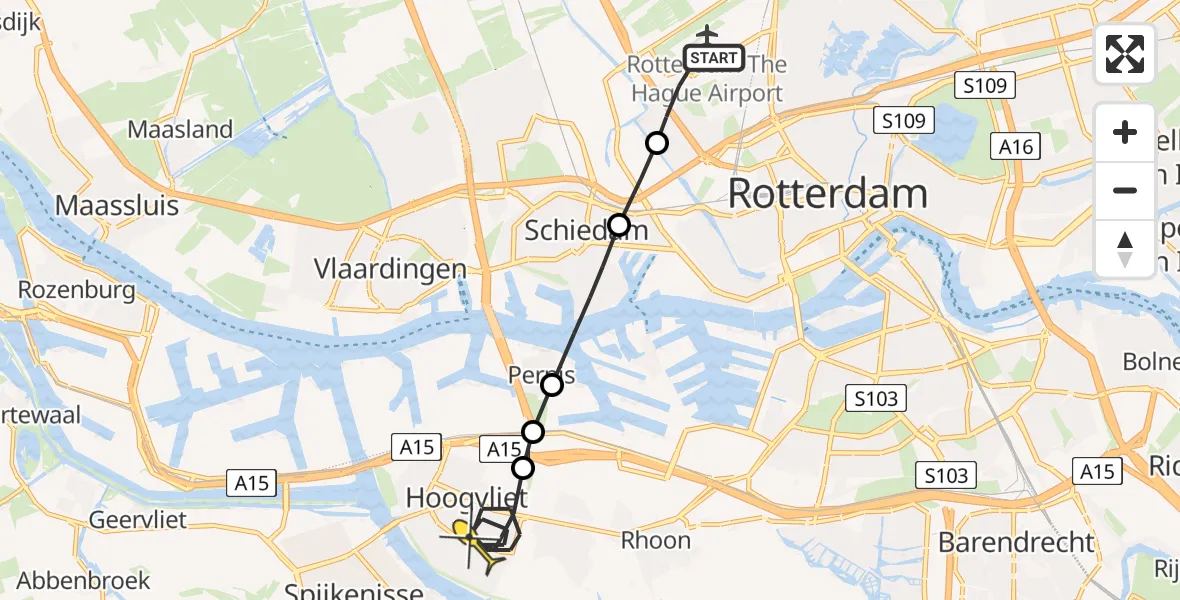 Routekaart van de vlucht: Lifeliner 2 naar Hoogvliet