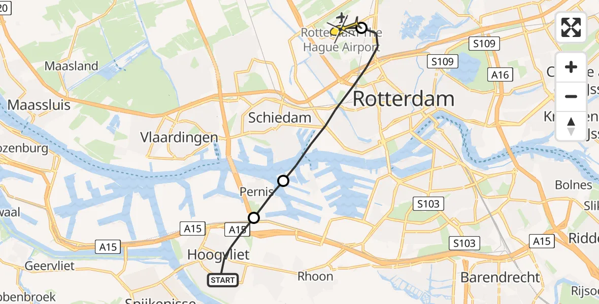 Routekaart van de vlucht: Lifeliner 2 naar Rotterdam The Hague Airport