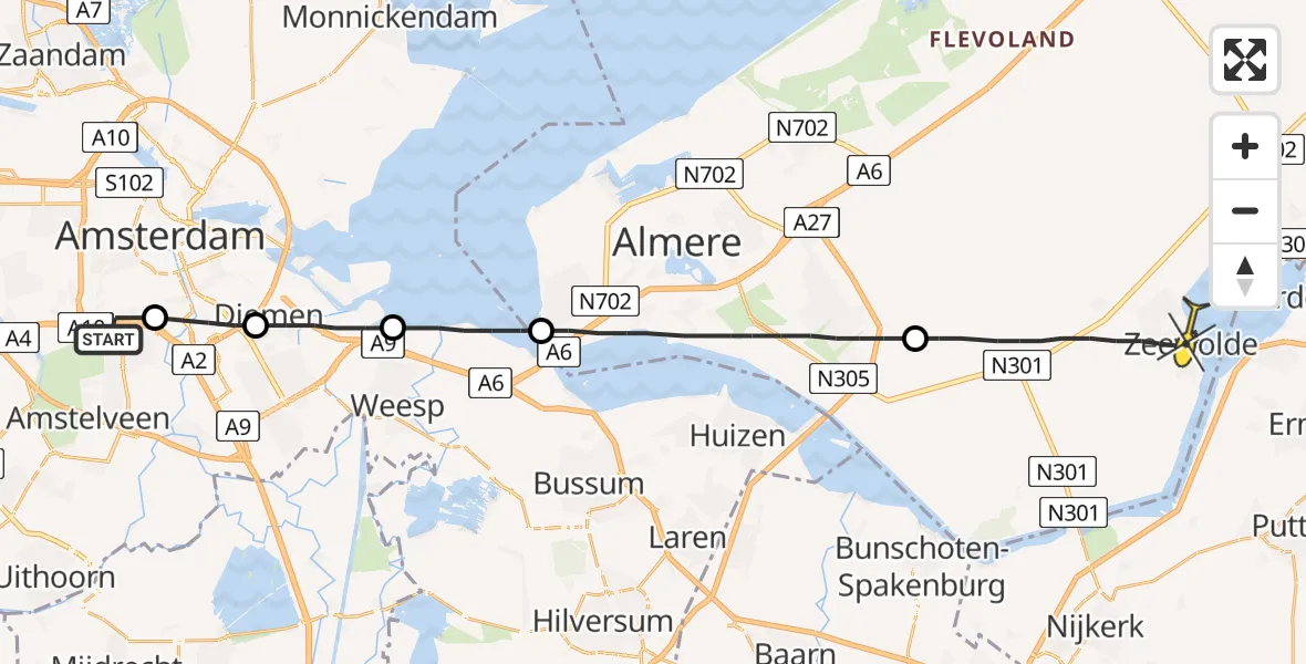 Routekaart van de vlucht: Lifeliner 1 naar Zeewolde