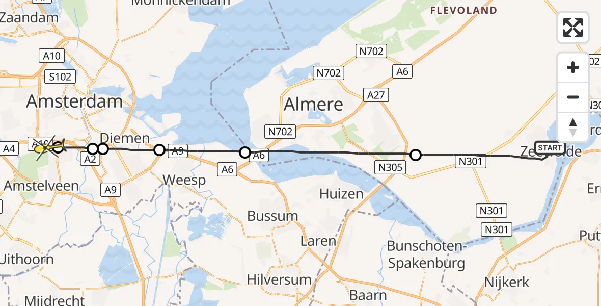 Routekaart van de vlucht: Lifeliner 1 naar VU Medisch Centrum Amsterdam