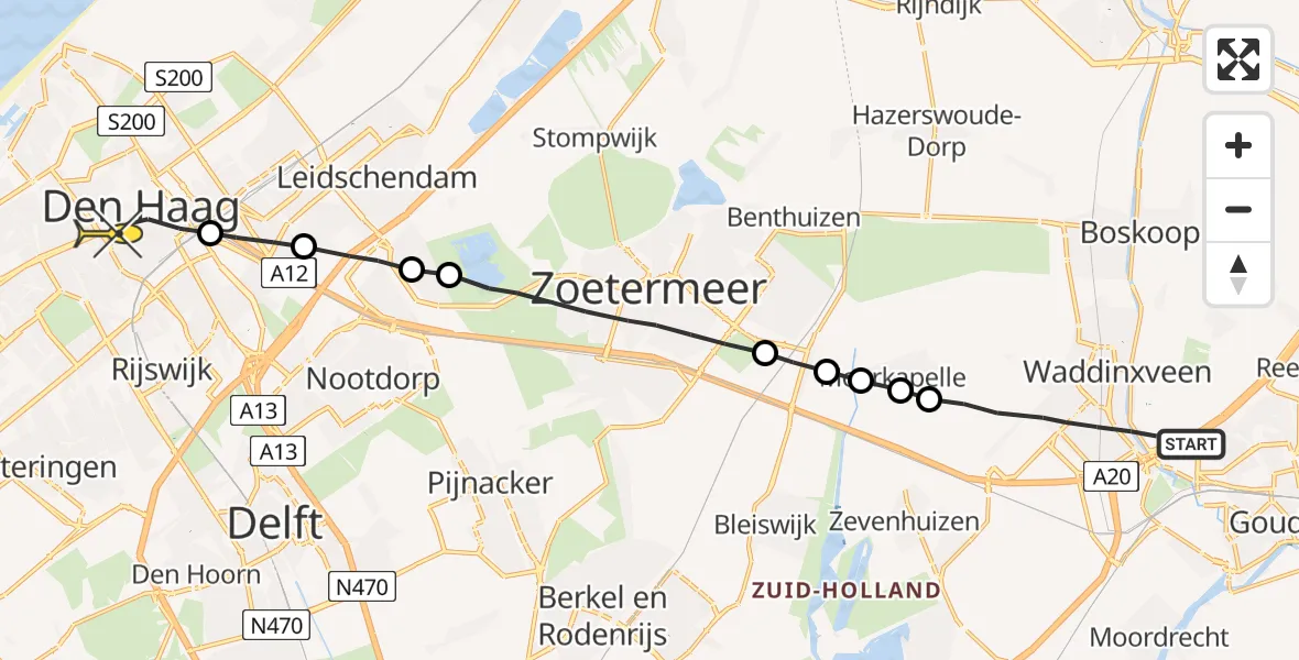 Routekaart van de vlucht: Lifeliner 2 naar Den Haag