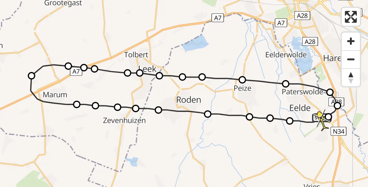 Routekaart van de vlucht: Lifeliner 4 naar Groningen Airport Eelde