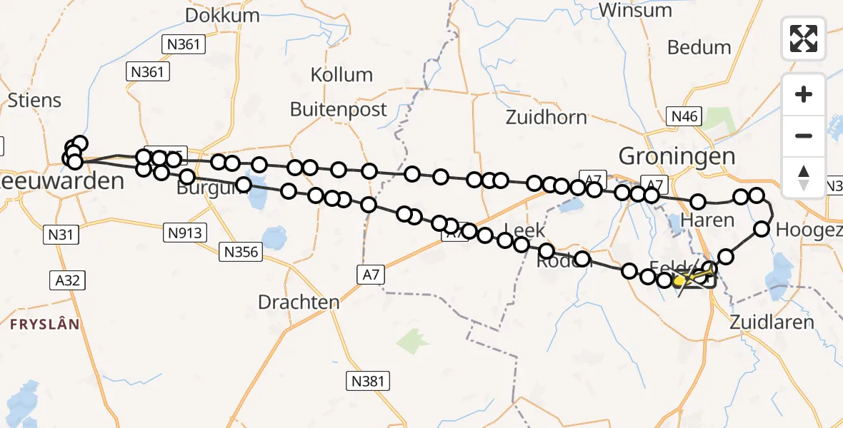 Routekaart van de vlucht: Lifeliner 4 naar Groningen Airport Eelde