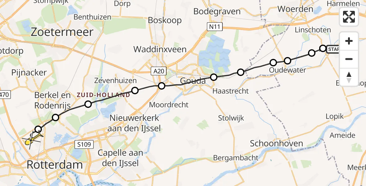 Routekaart van de vlucht: Lifeliner 2 naar Rotterdam The Hague Airport