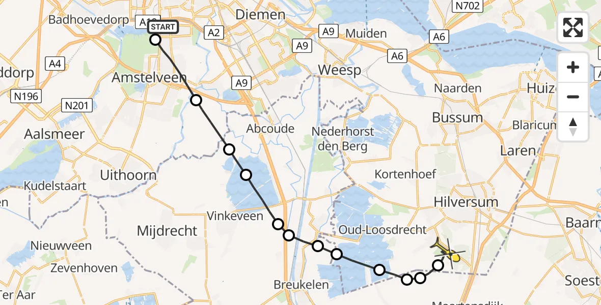 Routekaart van de vlucht: Lifeliner 1 naar Vliegveld Hilversum