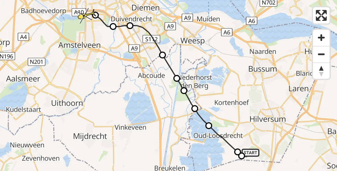 Routekaart van de vlucht: Lifeliner 1 naar VU Medisch Centrum Amsterdam