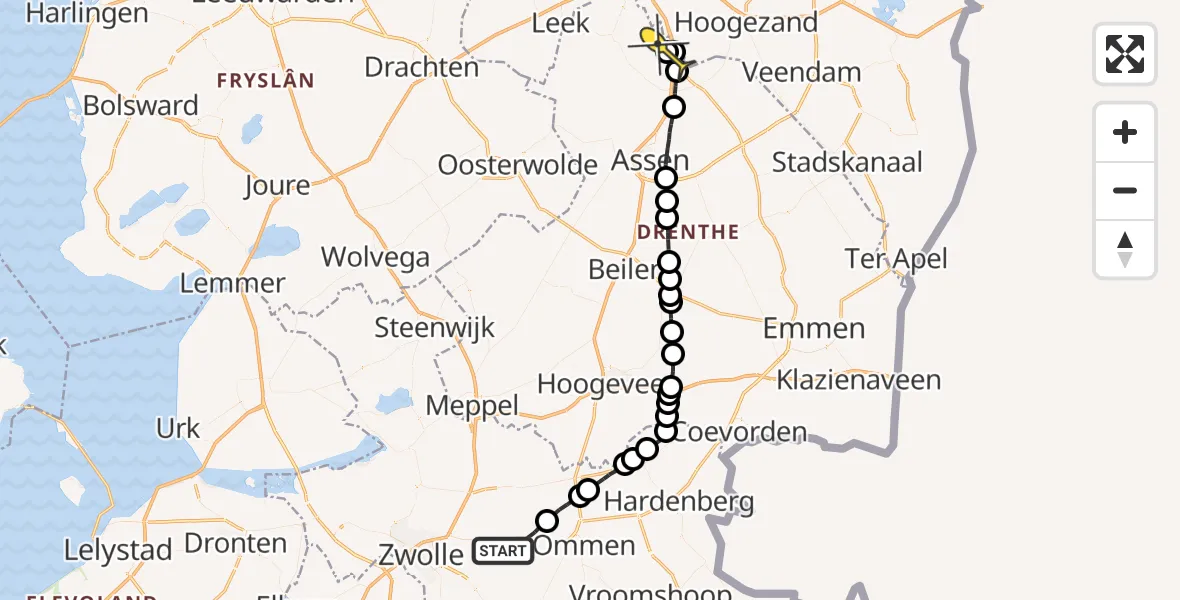 Routekaart van de vlucht: Lifeliner 4 naar Groningen Airport Eelde