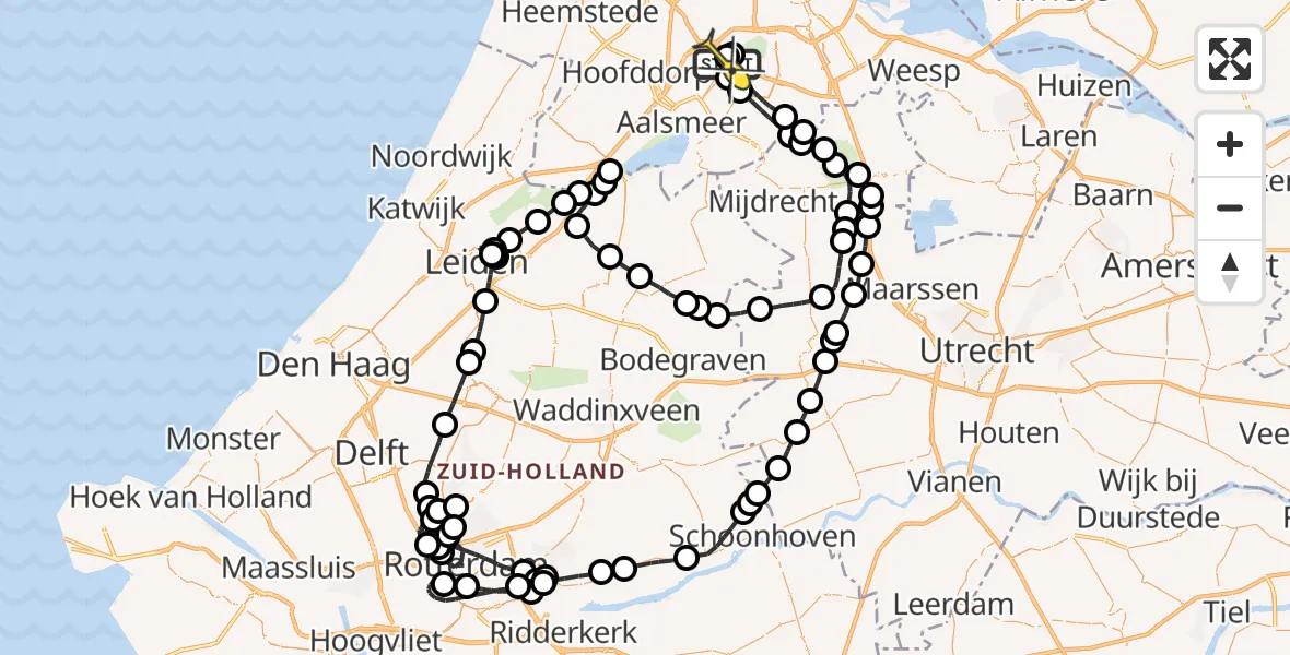 Routekaart van de vlucht: Politieheli naar Schiphol