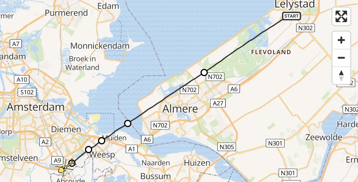 Routekaart van de vlucht: Lifeliner 3 naar Academisch Medisch Centrum (AMC)