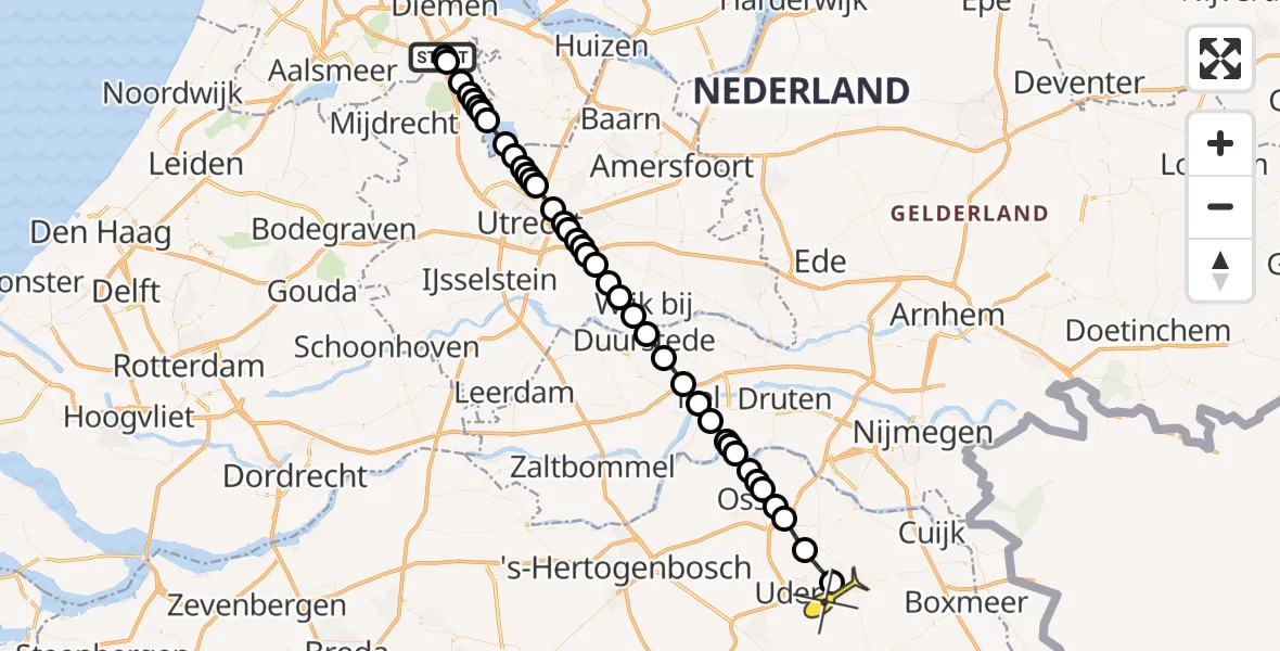 Routekaart van de vlucht: Lifeliner 3 naar Vliegbasis Volkel