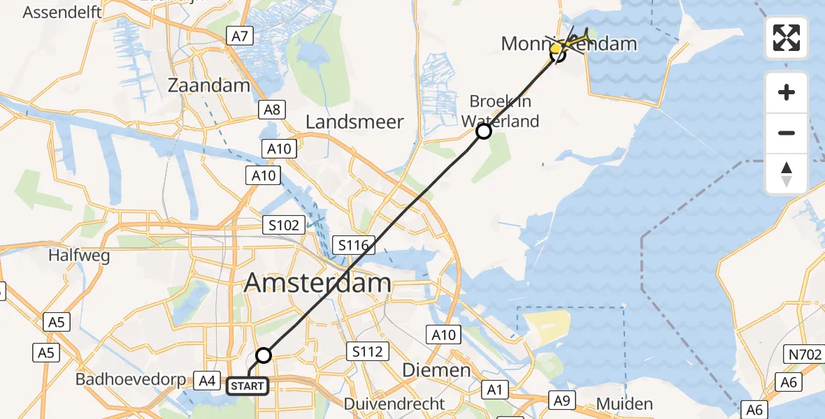 Routekaart van de vlucht: Lifeliner 1 naar Monnickendam