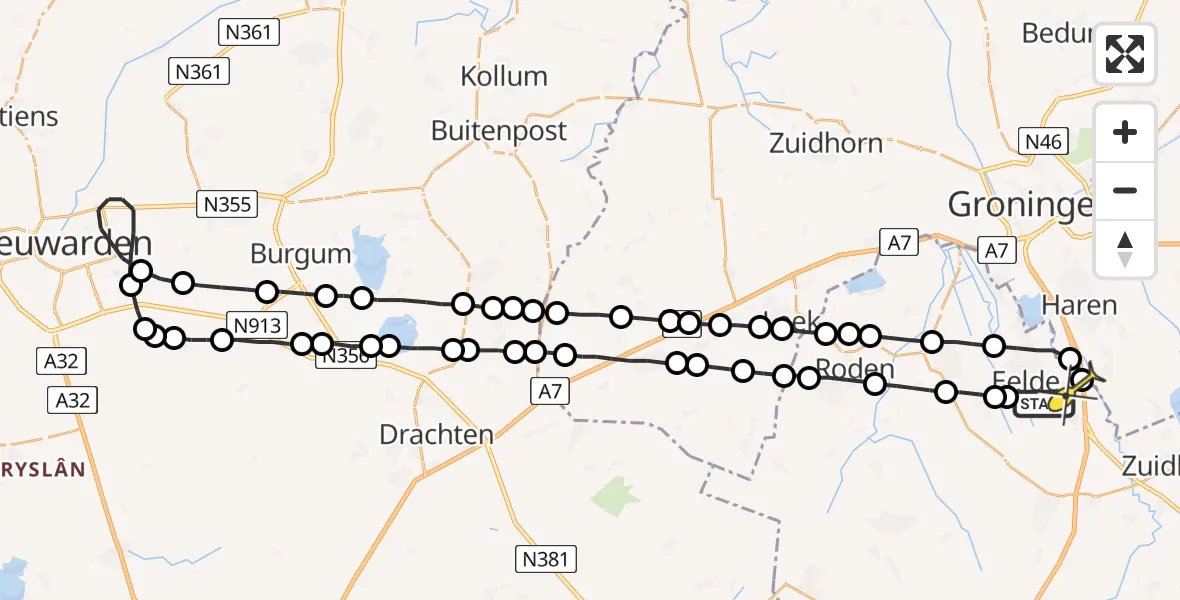 Routekaart van de vlucht: Lifeliner 4 naar Eelde