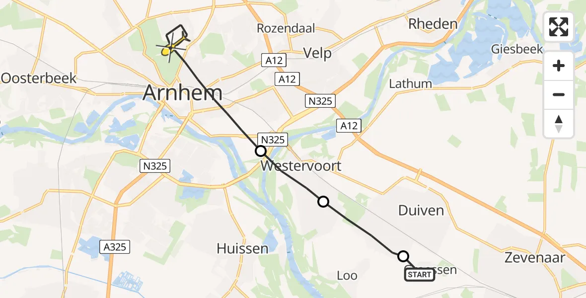 Routekaart van de vlucht: Lifeliner 3 naar Arnhem