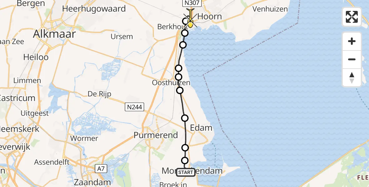Routekaart van de vlucht: Lifeliner 1 naar Berkhout