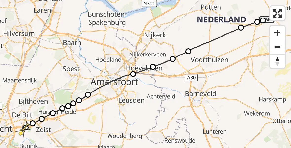 Routekaart van de vlucht: Lifeliner 2 naar Universitair Medisch Centrum Utrecht