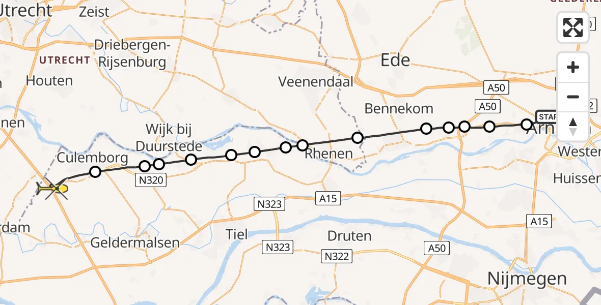 Routekaart van de vlucht: Lifeliner 3 naar Culemborg