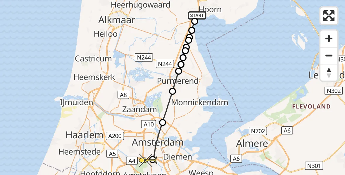 Routekaart van de vlucht: Lifeliner 1 naar VU Medisch Centrum Amsterdam