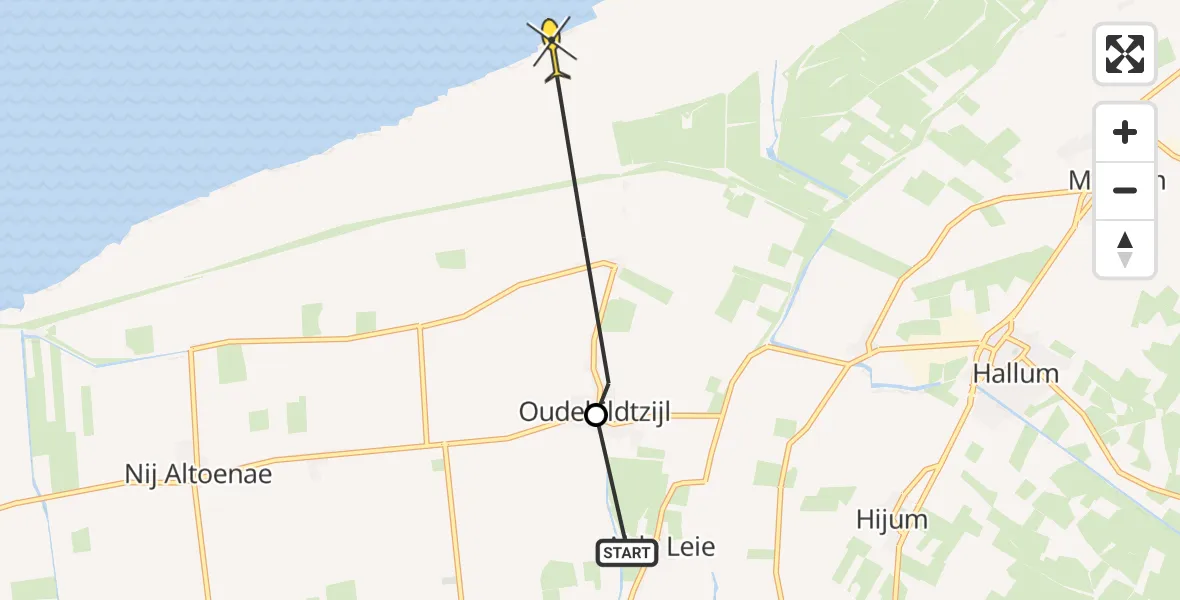 Routekaart van de vlucht: Ambulancehelikopter naar St.-Annaparochie