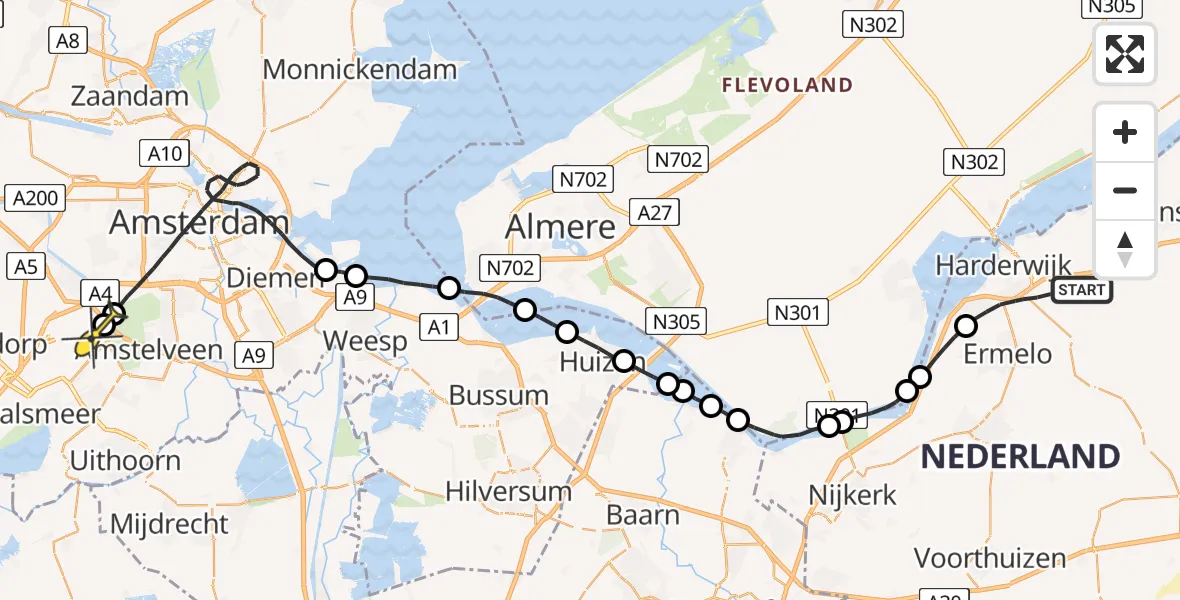 Routekaart van de vlucht: Politiehelikopter naar Schiphol