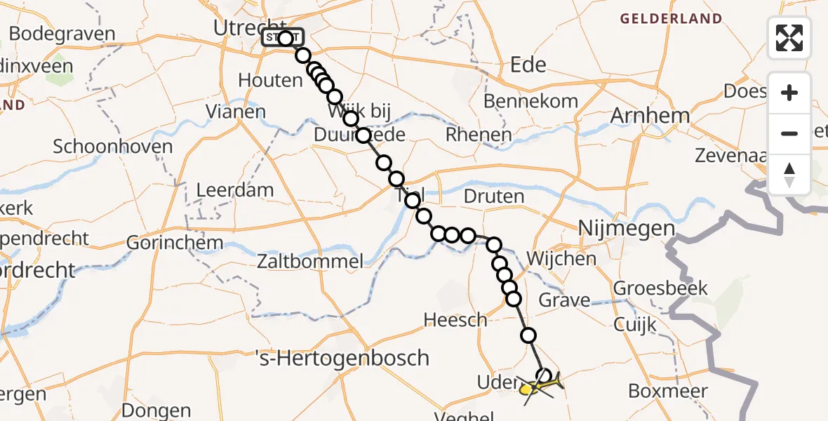 Routekaart van de vlucht: Lifeliner 3 naar Vliegbasis Volkel