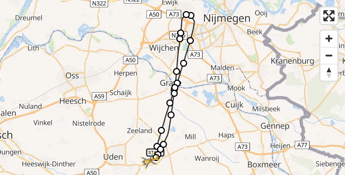 Vluchtroute Traumahelikopter Vliegbasis Volkel - Vliegbasis Volkel, 27 december 2022, 13:19