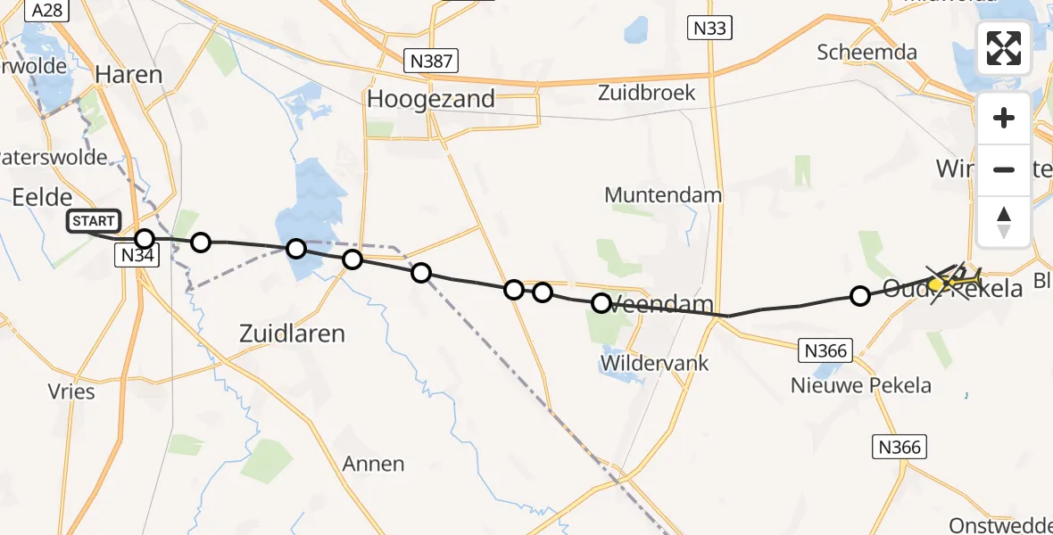 Routekaart van de vlucht: Lifeliner 4 naar Oude Pekela