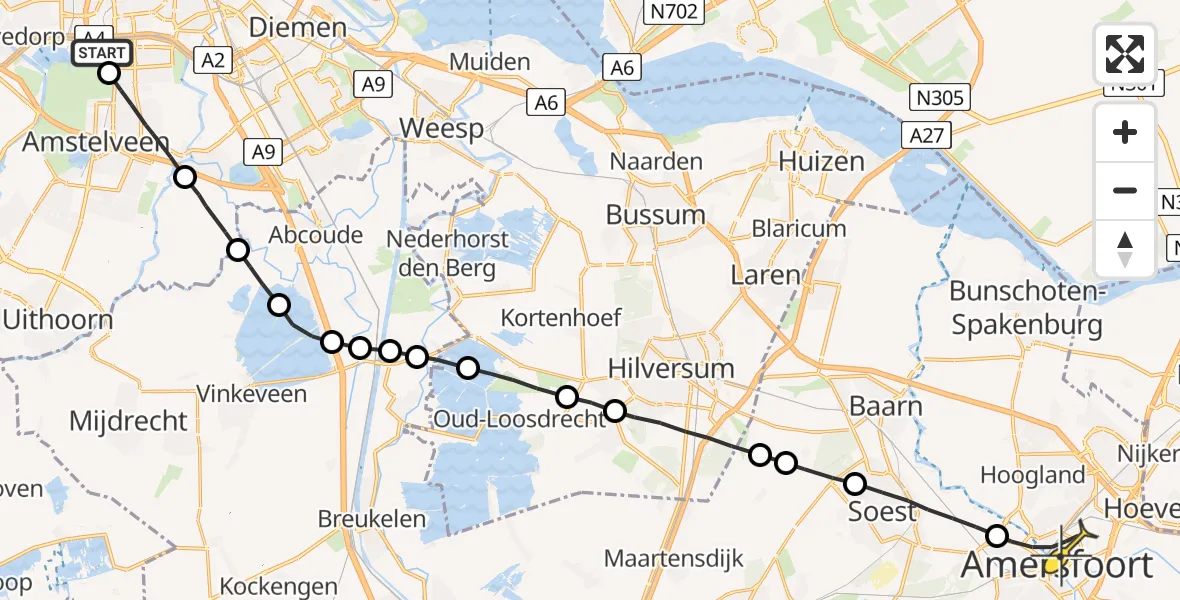 Routekaart van de vlucht: Lifeliner 1 naar Amersfoort