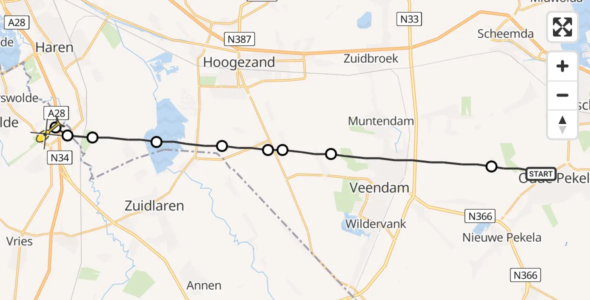 Routekaart van de vlucht: Lifeliner 4 naar Eelde