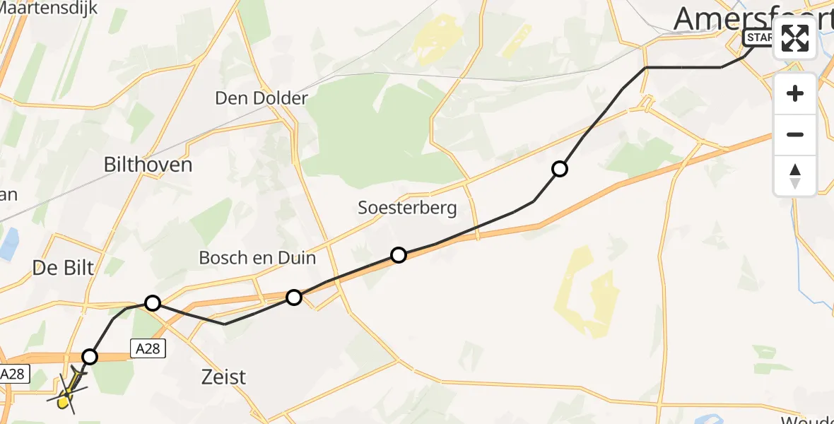 Routekaart van de vlucht: Lifeliner 1 naar Universitair Medisch Centrum Utrecht