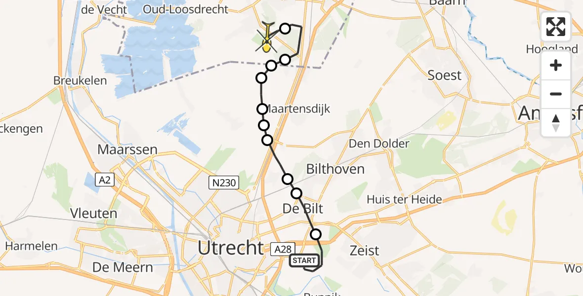 Routekaart van de vlucht: Lifeliner 1 naar Vliegveld Hilversum