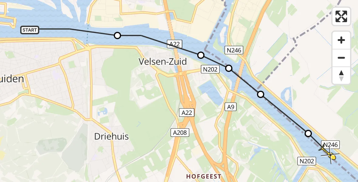 Routekaart van de vlucht: Politiehelikopter naar Velsen-Zuid