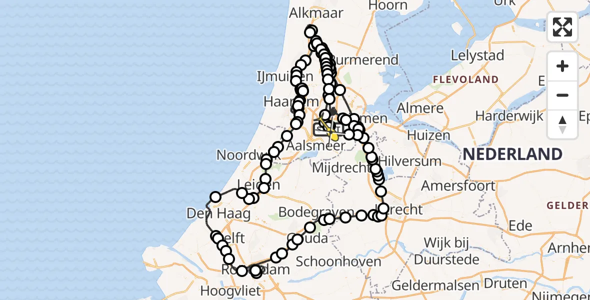 Routekaart van de vlucht: Politieheli naar Schiphol