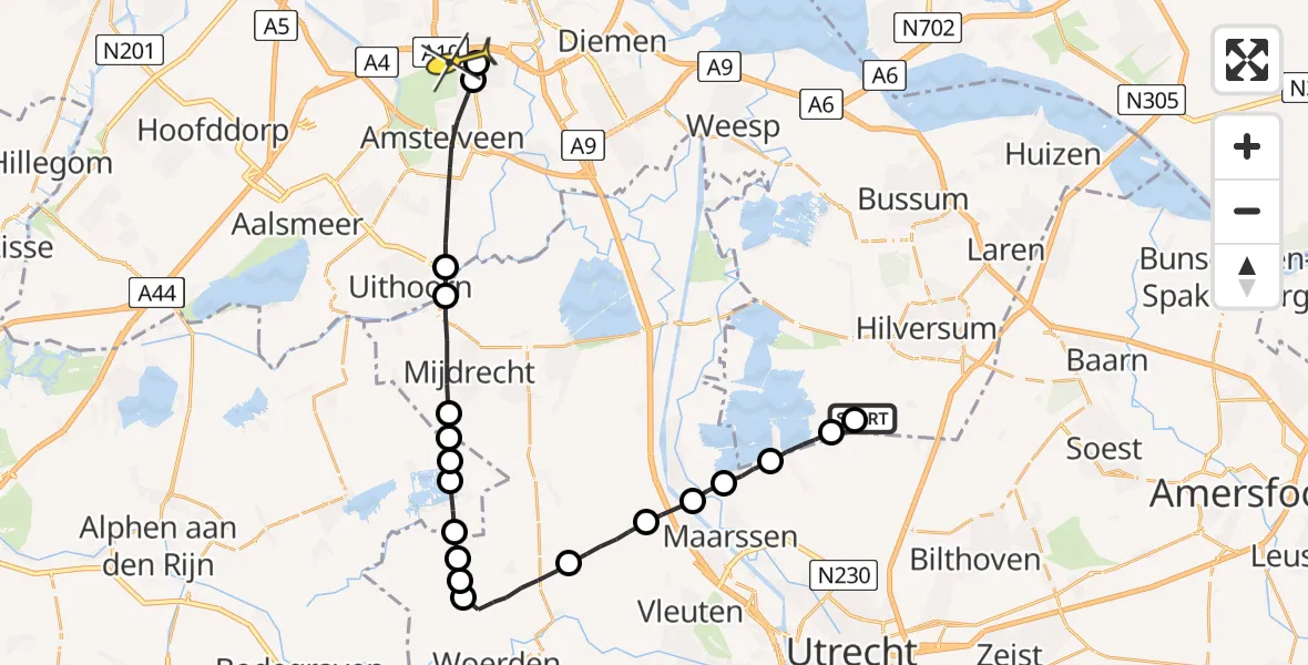 Routekaart van de vlucht: Lifeliner 1 naar VU Medisch Centrum Amsterdam