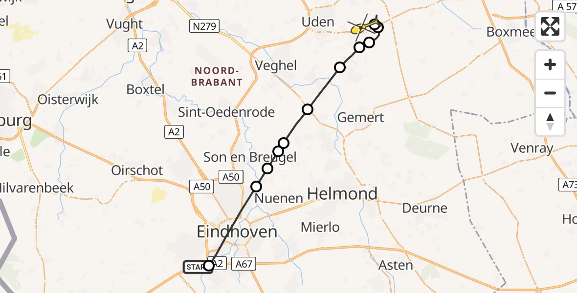 Routekaart van de vlucht: Lifeliner 3 naar Vliegbasis Volkel