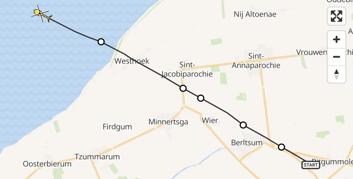 Routekaart van de vlucht: Ambulanceheli naar Formerum