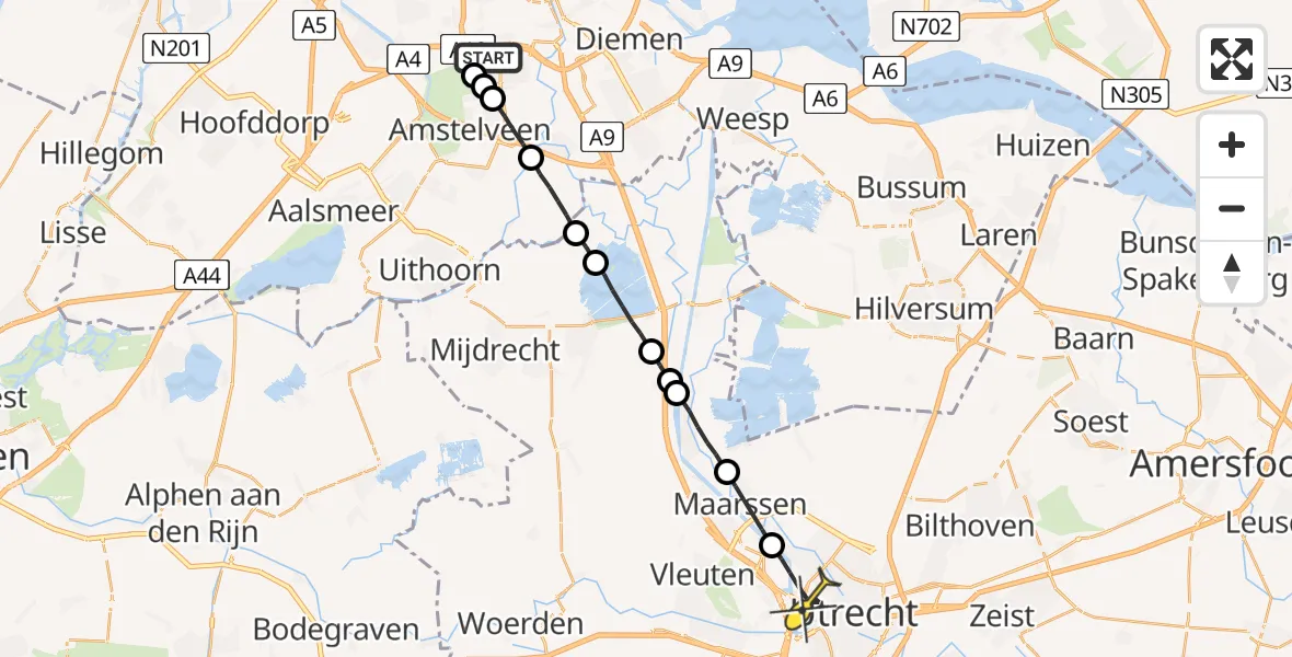 Routekaart van de vlucht: Lifeliner 1 naar Utrecht