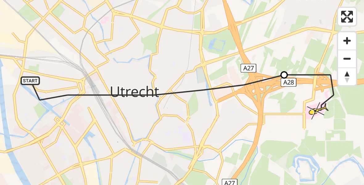 Routekaart van de vlucht: Lifeliner 1 naar Universitair Medisch Centrum Utrecht