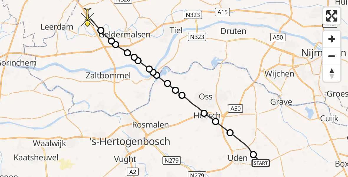 Routekaart van de vlucht: Lifeliner 3 naar Beesd