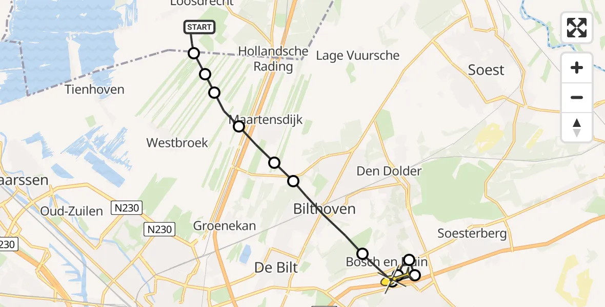 Routekaart van de vlucht: Lifeliner 1 naar Zeist