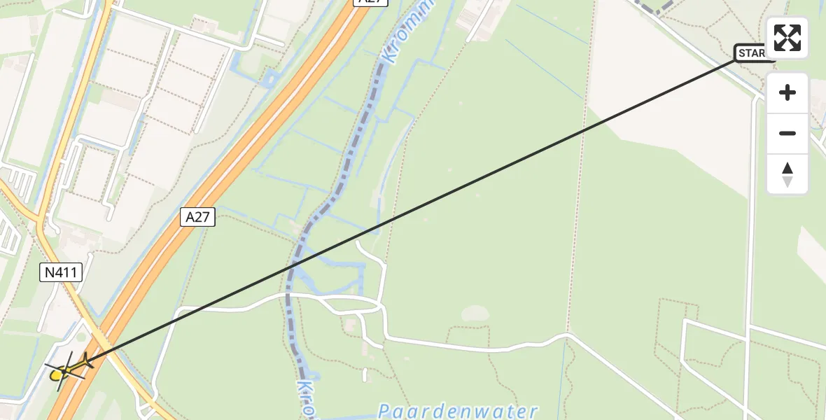 Routekaart van de vlucht: Politiehelikopter naar Utrecht