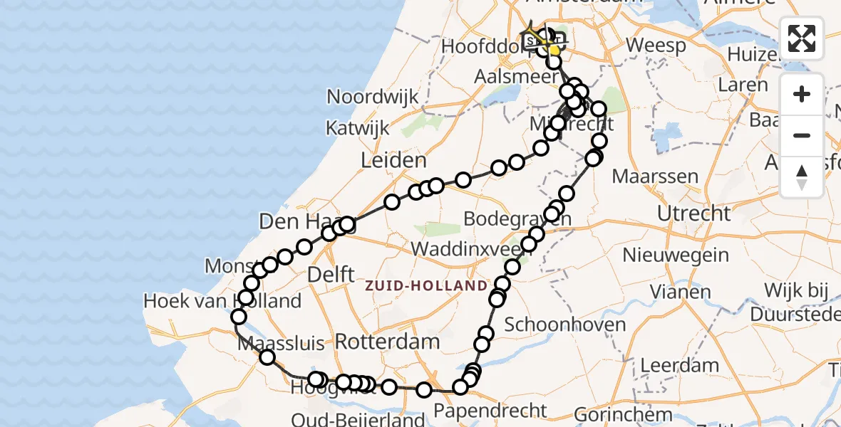 Routekaart van de vlucht: Politieheli naar Schiphol