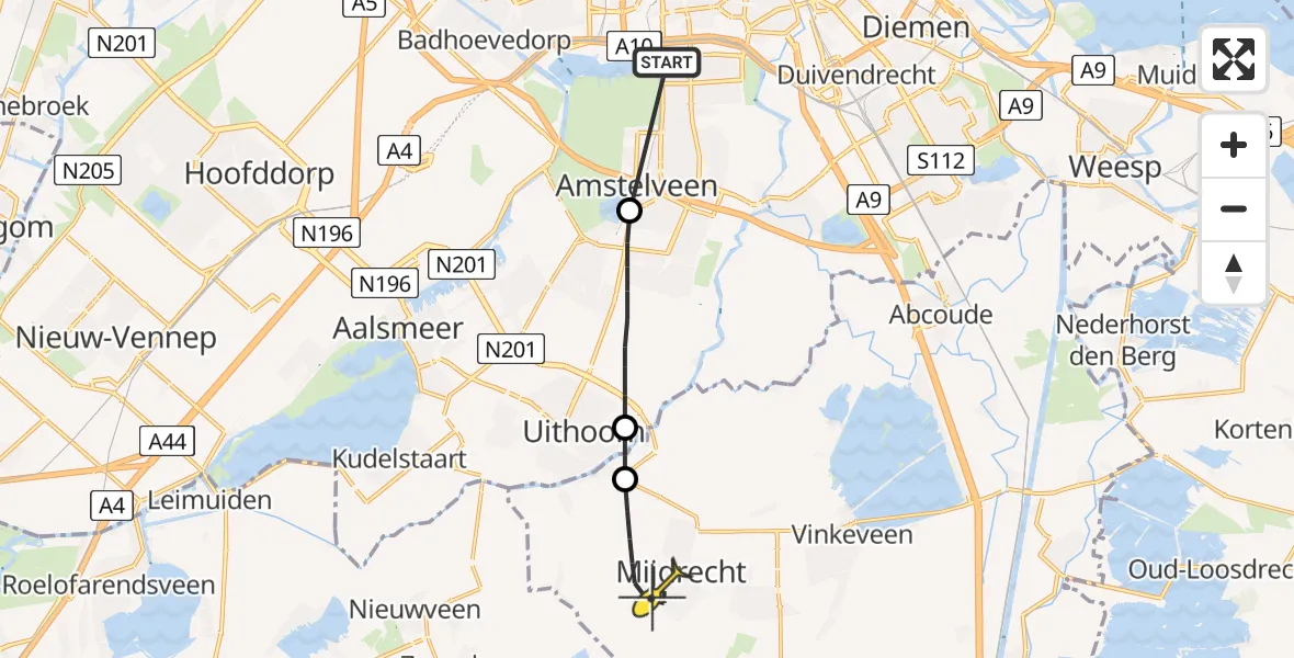 Routekaart van de vlucht: Lifeliner 1 naar Mijdrecht