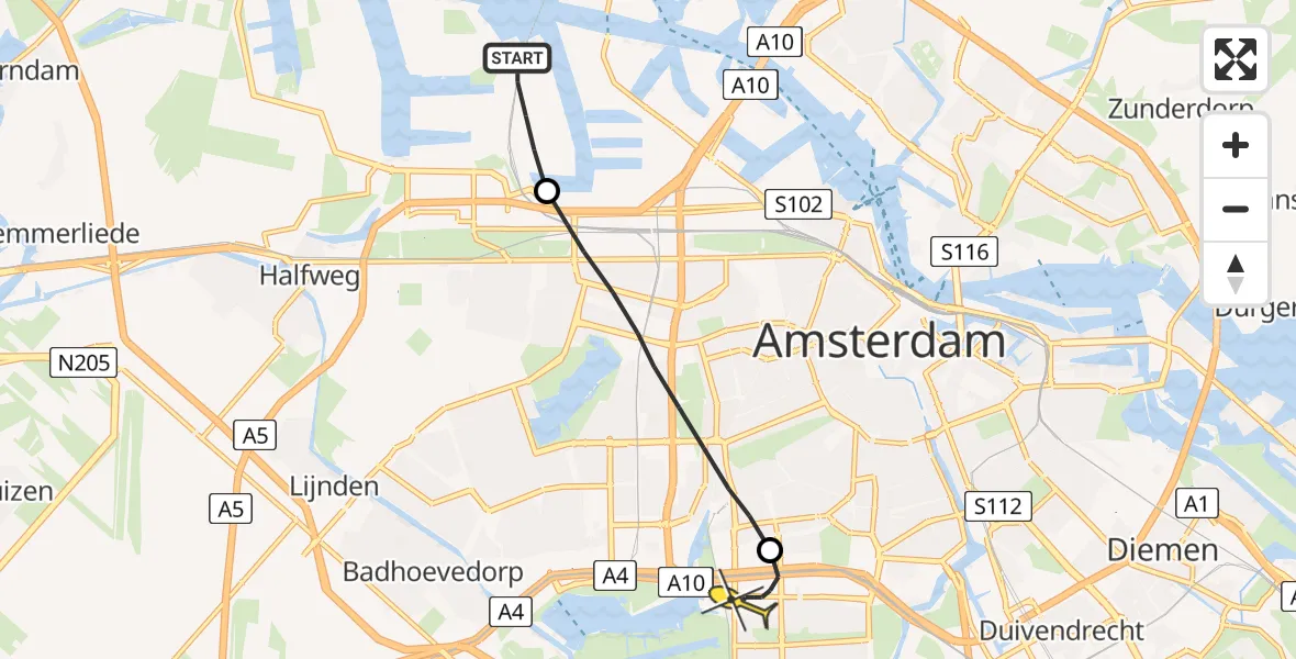 Routekaart van de vlucht: Lifeliner 1 naar VU Medisch Centrum Amsterdam