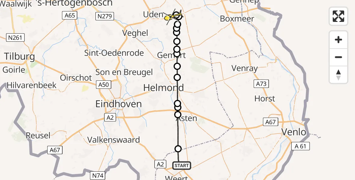 Routekaart van de vlucht: Lifeliner 3 naar Vliegbasis Volkel