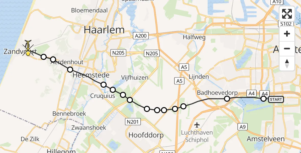 Routekaart van de vlucht: Lifeliner 1 naar Zandvoort