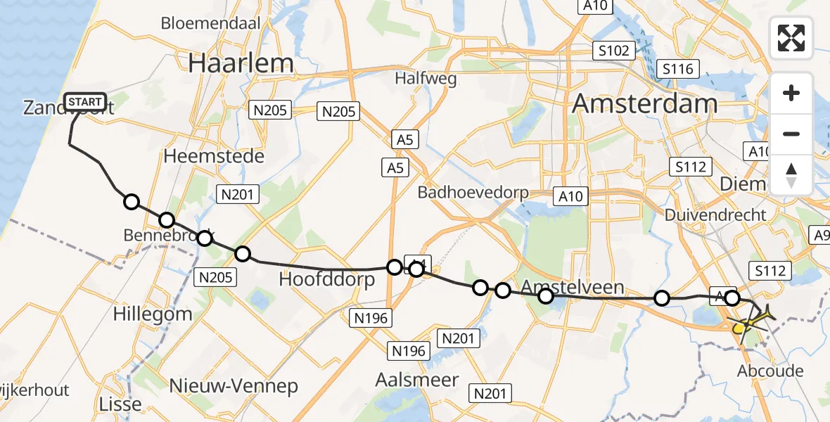 Routekaart van de vlucht: Lifeliner 1 naar Academisch Medisch Centrum (AMC)